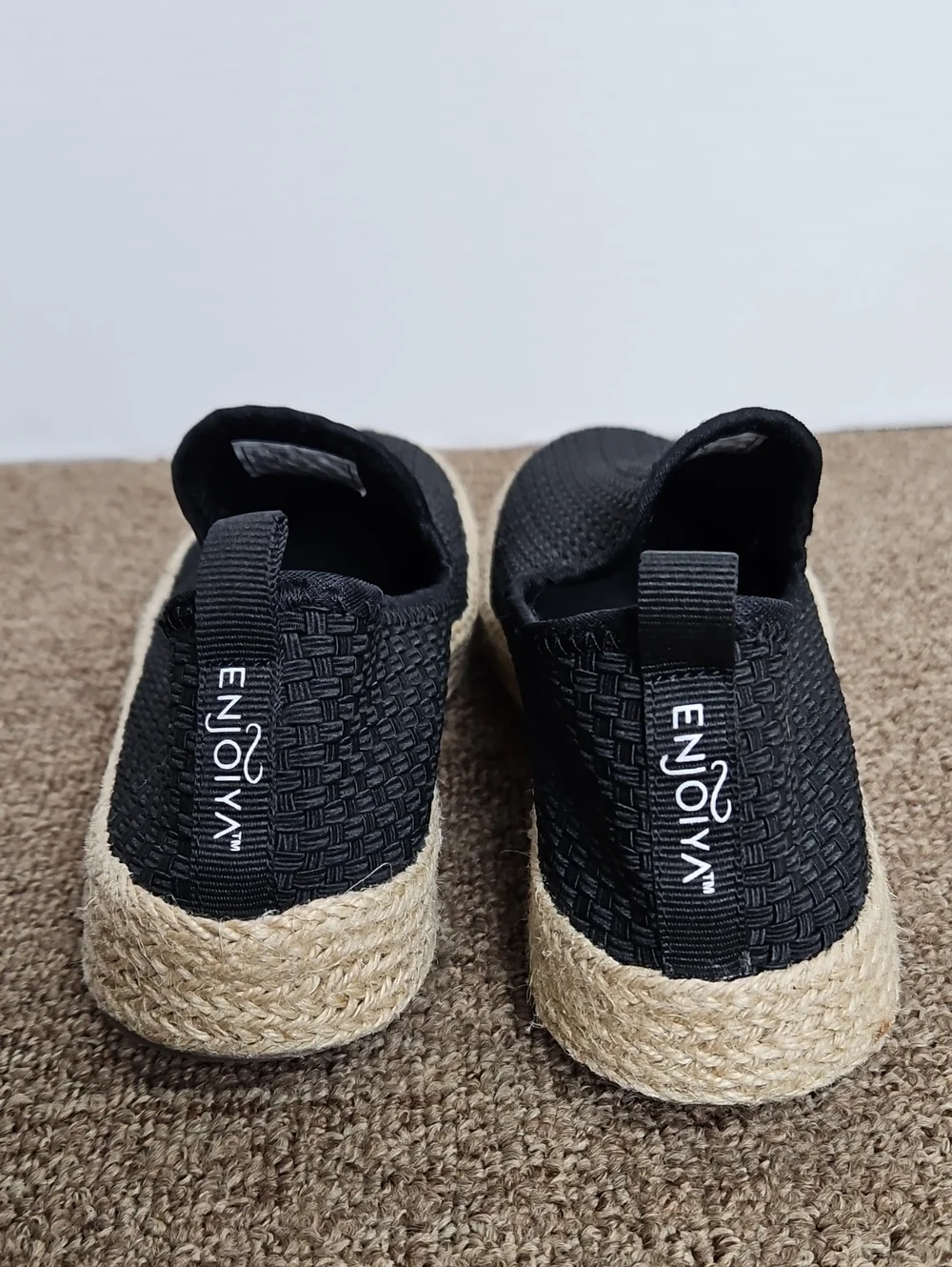 Enjoiya Journey Black Woven Jute Espadrilles Slipon Shoes Sz 39 / 9